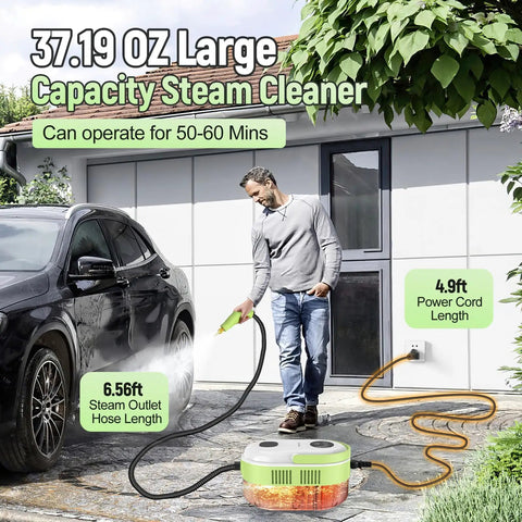 Heavy Duty Handheld Steam Cleaner With 2500W Rapid Heat And Hella Powerful Vapor Jets For No Sweat Home And Car Cleaning in use.