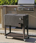 80 Quart Rolling Cooler Ice Chest Cart For Outdoor Parties And Backyard Barbecues Dark Brown Wicker Faux Rattan Tub Trolley With Wheels Shelf And Bottle Opener Portable Beverage Station For Patio And Deck