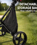 Three Wheel Golf Push Cart With Rock Solid Stability On Any Terrain Heavy Duty Stabilizer Rods Smooth Push And One Touch Braking For Effortless Control On Hills And Rough Fairways Black And Blue, detachable storage bag