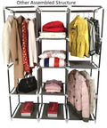 50 Inch Portable Closet Wardrobe For Hanging Clothes With Nonwoven Cover, 4 Hanging Rods And 4 Storage Shelves, Black Steel Frame