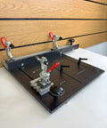 Large Coping Sled for Router Tables With Ultra Track Fence Safe Coping Cuts showcasing toggle clamps and adjustable handles.