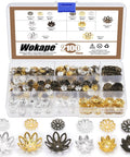 2100Pcs Flower Bead Caps And Spacers Set 4 Sizes Hollow Filigree End Caps Kit in Bronze, Gold, Silver in compartment box