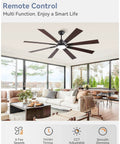 65 Inch Ceiling Fan With Lights And Remote Black Finish With Dimmable 3000K To 6000K in modern living room