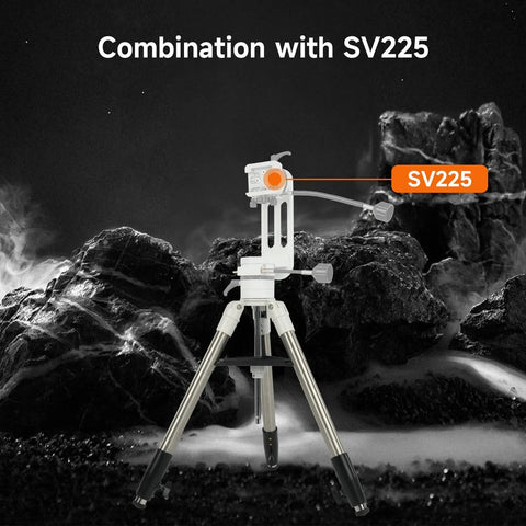 Extendable Aluminum Telescope Tripod For SV225T Alt Azimuth Mounts on rocky background, highlighting combination feature.