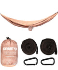 Camping Hammock With 400 Lb Capacity And Heavy Duty Straps And Carabiners Navigator Series Pink, setup components shown.