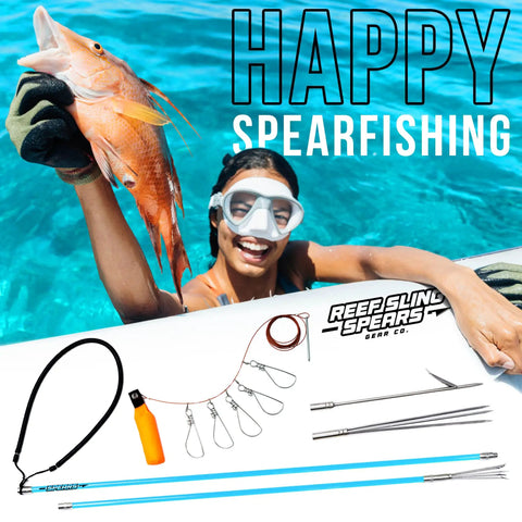 Travel Ready Fiberglass Pole Spear For Spearfishing With 3 Prong Paralyzer Tips, 72 Inch Harpoon in ocean scene with gear