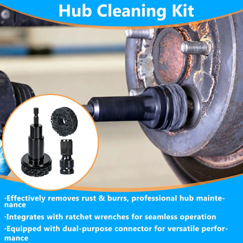 All In One Wheel Bolt Cleaning Kit With Fifteen Treatment Pads A Special Drill Bit And A Half Inch Impact Wrench Adapter in use