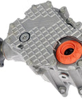 Patented Beefed Up PTU Power Transfer Unit Assembly For Ford And Lincoln Vehicles With Heat Shield Upgrade For Better Heat Resistance And Durable OE Fix Replacement; silver metal unit with orange seal