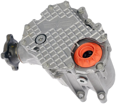 Patented Beefed Up PTU Power Transfer Unit Assembly For Ford And Lincoln Vehicles With Heat Shield Upgrade For Better Heat Resistance And Durable OE Fix Replacement; silver metal unit with orange seal