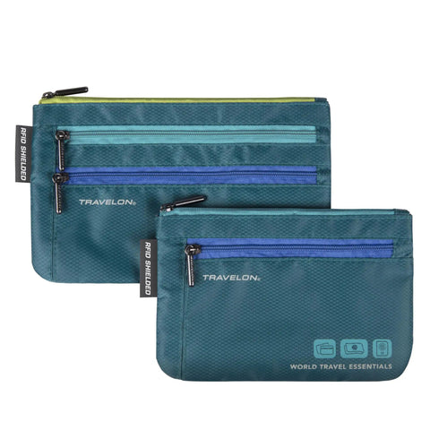 World Travel Essentials Dual RFID Passport And Currency Organizers With Colorful Zippers Water Resistant Diamond Ripstop Slim Yet Roomy For Cash Cards Tickets And More