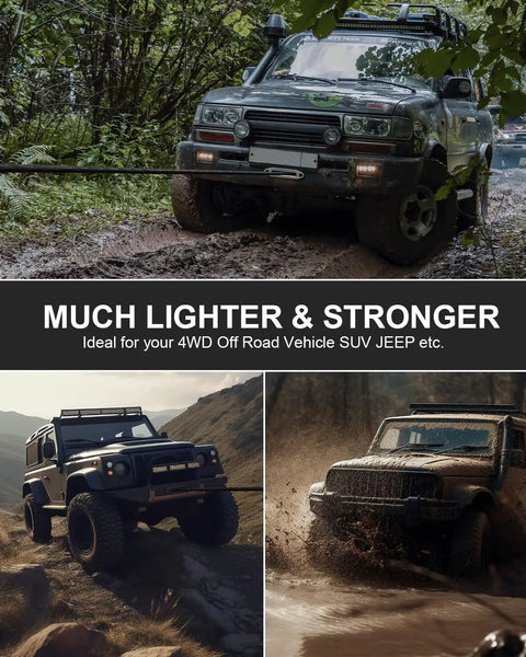 Beefy Heavy Duty Synthetic Winch Rope Three Eighths Inch By Ninety Two Feet 25500 Lbs Break Strength Braided UHMWPE Gray For Off Road Jeeps ATVs UTVs And Trucks Under Eight Thousand Five Hundred Lbs., off-road Jeep recovery