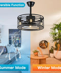 Dope Retro Cage Ceiling Fan With Lights And Remote, 20 Inch Low Profile Industrial Fan in living room with reversible function