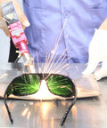 Heavy Duty Laser Safety Glasses For Handheld Fiber Welding With Real Deal OD8 Plus DIN4 Coverage spanned by sparks during welding.