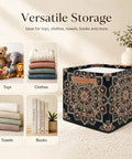 Retro Bronze Mandala Foldable Storage Cubes in 13 inch size, perfect for organizing toys, clothes, towels, and books.