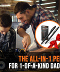 Father and son using 11 In 1 Multitool Pen Set With LED Light And Stylus Screwdrivers Level Ruler Bottle Opener 2 Pack EDC Tactical Pens