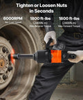 One Inch Pneumatic Impact Wrench Dishing Out 1800 Ft Lbs Of Raw Breakaway Torque With Six Inch Extended Anvil and Featherweight Frame in action loosening a tire bolt.