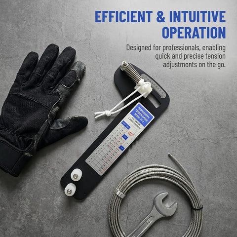 Hands Free Wire Rope Tension Gauge For Three Sixteenths Seven Thirty Seconds One Quarter Inch Cables Marine Grade Rigging Tool With Two Thousand Lb Range Plus Or Minus Five Percent Accuracy No Guesswork For Sailboats Masts Fencing And DIY Tightening, cable gauge with glove and wrench