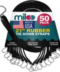Heavy Duty EPDM Rubber Bungee Cords With Hooks 21 Inch Tarp Straps Pack Of 50 Made In USA packaging with cords in coil