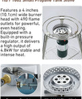 Skottle Grill Cooking System Kit 18 Inch Carbon Steel Pan With Adjustable Legs, burner close-up, propane stove set