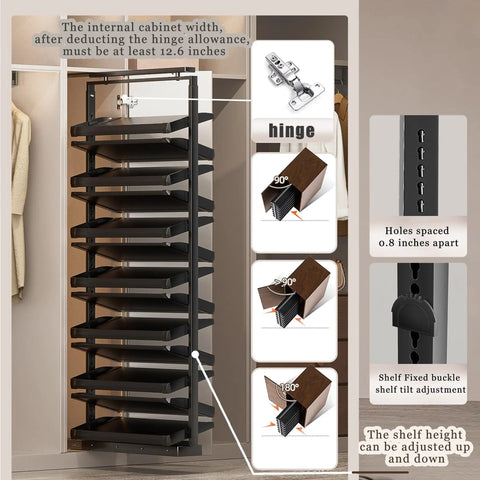 Image of Slick Pull Out Shoe Rack With Heavy Duty Smooth Slide Rails And Adjustable Height Vertical Design, measuring 21 inches deep