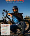 Rider showing removable battery of M10 Pro Electric Mountain Bike For Adults With 1000W Peak Motor, 22 MPH Top Speed