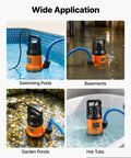 Heavy Duty Submersible Water Pump With 25 Foot Hose Offering One Point Two Horsepower And Five Thousand Gallons Per Hour Output in various uses.