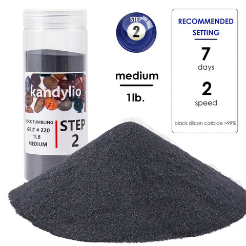 Four Pound Rock Tumbler Grit Kit With Silicon Carbide And Aluminum Oxide Grits, featuring 1 lb 220 grit silicon carbide pile.