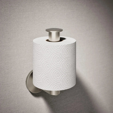 Vertical Toilet Paper Holder In Brushed Nickel Finish For Easy Refill And Modern Bathroom Coordination Part Of Components Collection
