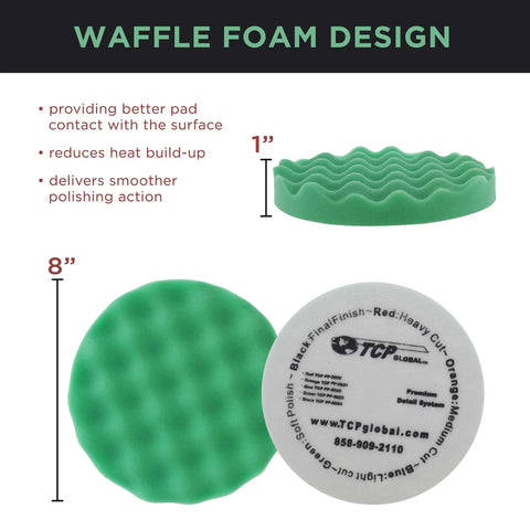 Pro Buffing And Polishing Kit For Car Detailing, 6 Pad Set With Five Waffle Foam Pads And One Wool Pad, 8 Inch Polisher Pads