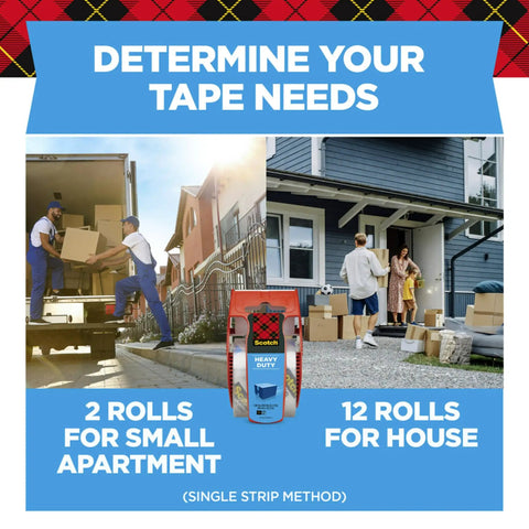 Heavy Duty Shipping Packing Tape Clear 1.88 Inch Wide 27.7 Yards Per Roll Split Resistant 2 Rolls With Dispensers, ideal for moving