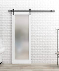Frosted Glass Barn Sliding Door Kit With A Slick 6.6 Ft Rail And Hardware Set For 24 By 96 Inch Interior Door, Modern Solid Core Eco Veneer