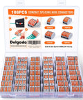 All in One Lever Wire Connector Kit With 188 Pcs in open storage box, showing various push-in terminals for DIY projects.