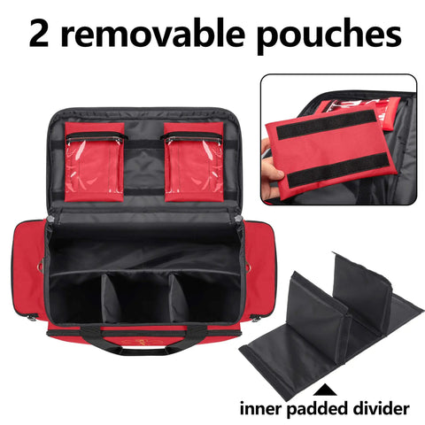 Open Red Emergency Responder Trauma Bag Empty For EMTs And Paramedics Professional First Aid Kit Storage with inner dividers
