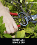 Corona BP 3180D red-handled forged bypass pruner, close-up view
