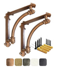 Heavy Duty Copper Cast Iron Shelf Brackets Two Pack 9.6 By 1.7 By 9.6 Inches Half Round Decorative Mounting with screws shown