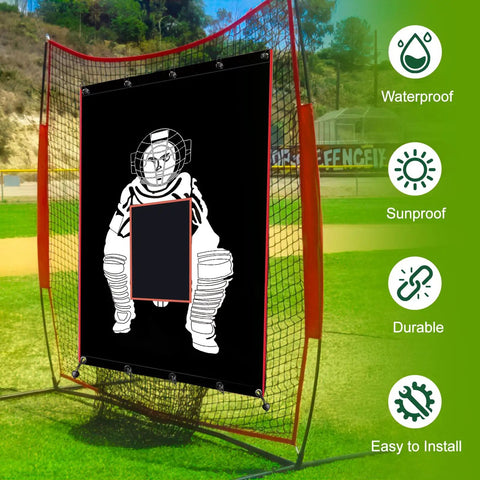 6x8 Feet Baseball And Softball Backstop With Strike Zone Black Vinyl Batting Cage Backdrop And Net Saver Durable Facility Backstops For Outdoor Pitching