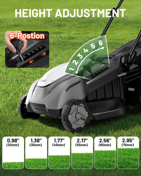 18 Inch 40V Brushless Cordless Lawn Mower With 6 Position Height Adjustment And Dual 5Ah Batteries Included For Lightweight Low Noise Yard Work That Is Easy To Maneuver And Delivers A Clean Cut, shown on grass