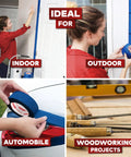 Various uses for Blue Painter Tape Bulk 1.88 Inch by 60 Yards 24 Pack 1440 Yards Total Sharp Edge Line Technology, including indoor and outdoor projects.