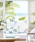 Coastal Patio Lumbar Pillow Cover 12x20 Water Repellent Outdoor Indoor Cushion Cover With Baby Blue Hydrangea Print On White