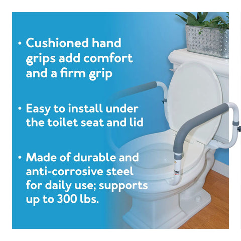 Toilet Safety Frame With Adjustable Width One Size Fits Most Toilets 16 To 18 Inches Sturdy Grab Bars Support Up To 300lbs