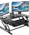 36 Inch Height Adjustable Desk Converter Sit To Stand Riser With Dual Monitor Support, Large 91 Cm Surface, Black V Series