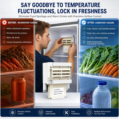 Upgraded Refrigerator Damper Assembly And Air Damper Control Replacement For White Models Featuring No Fuss Setup And Rock Solid Temperature Management That Keeps Your Chill When Heat Spikes, installed in fridge.