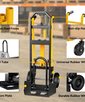 Heavy Duty 4 In 1 Convertible Hand Truck Dolly Cart With Wheels, carbon steel frame, non-slip handle, universal rubber wheels.