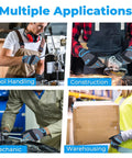 Heavy Duty Work Gloves For Men And Women, Utility Safety Mechanic Gloves with Touchscreen Fingertips, shown in various work settings.