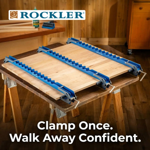Deluxe Panel Clamps With Scissor Couplers For Flat Panels And Flush Joints, Adjustable Clamp System on wooden tabletop