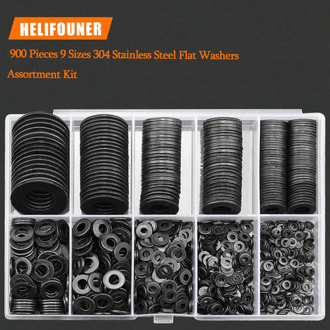 900 Piece Black Zinc Flat Washers Assorted Kit With Lock Metal Washers In Durable Plastic Case Includes M2 M2.5 M3 M4 M5 M6 M8 M10 M12 For Electrical Projects And DIY Gear