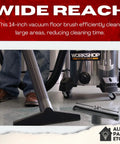 2.5 Inch Shop Vac Attachment Kit With Extension Wands Floor Brush shown cleaning floor