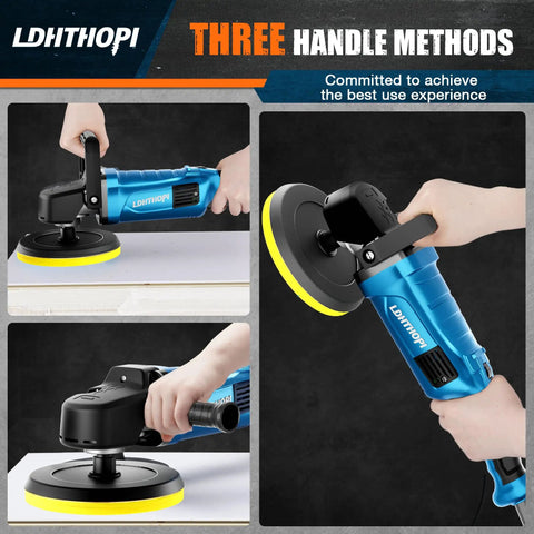 Top Shelf Heavy Duty Workhorse 1800W Rotary Buffer Polisher Waxer Machine showing three handle methods for versatile use.