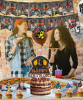 Group enjoying party with Welding Theme Birthday Party Decor Kit With Happy Birthday Banner Cake Topper Cupcake Toppers Balloons And Ribbon