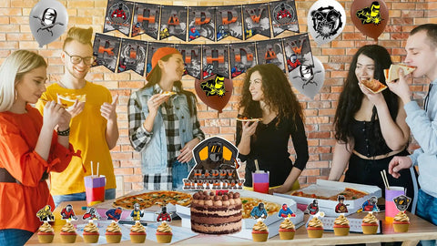 Group enjoying party with Welding Theme Birthday Party Decor Kit With Happy Birthday Banner Cake Topper Cupcake Toppers Balloons And Ribbon